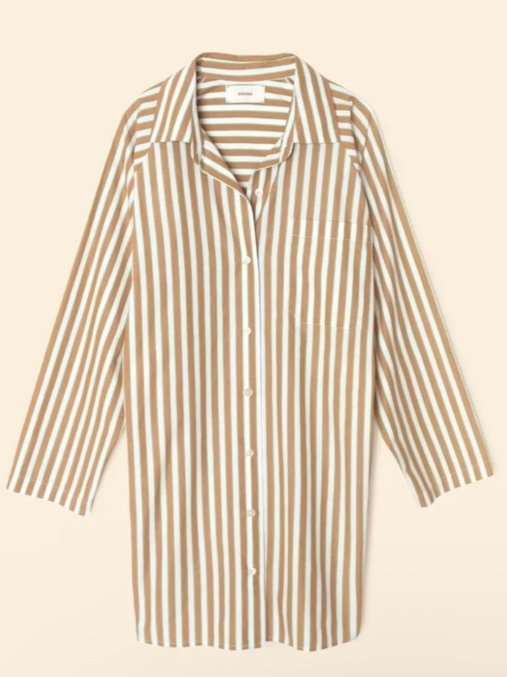 Xirena Flora Cotton Poplin Shirt Dress Medium Tan White Stripe Oversized Coastal